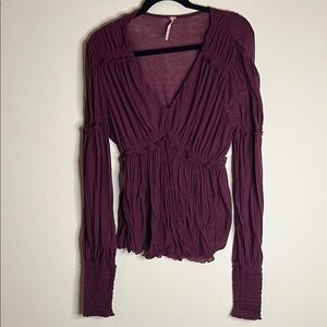 Free People Deep Purple Long Sleeve Blouse